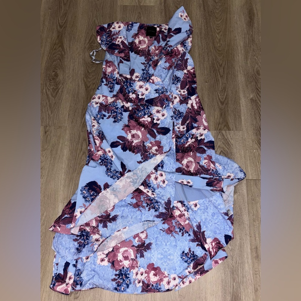 Alex Marie Asymmetrical Floral Dress in Blue and Purple - Picture 2 of 4